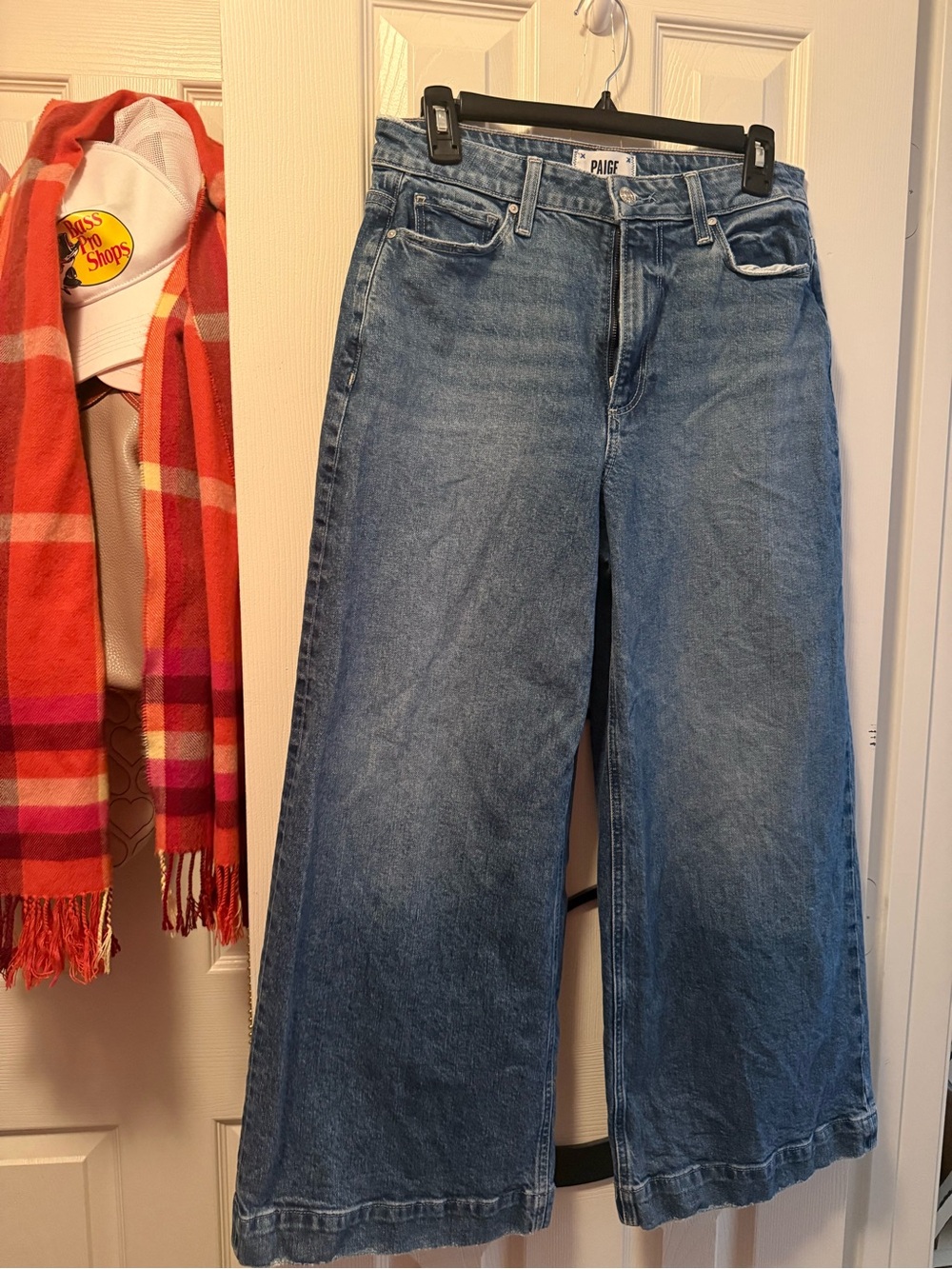 PAIGE Wide Leg Cropped Jeans in Medium Blue - Women's